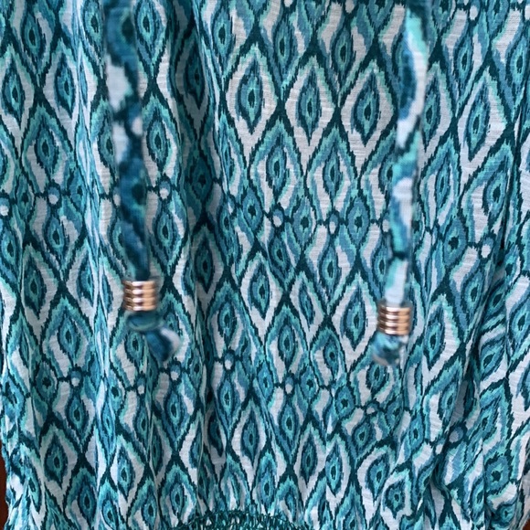 Womens Short Sleeve Geometric Tribal Peasant Top Ties Tassels Size M (8-10) - Picture 8 of 11